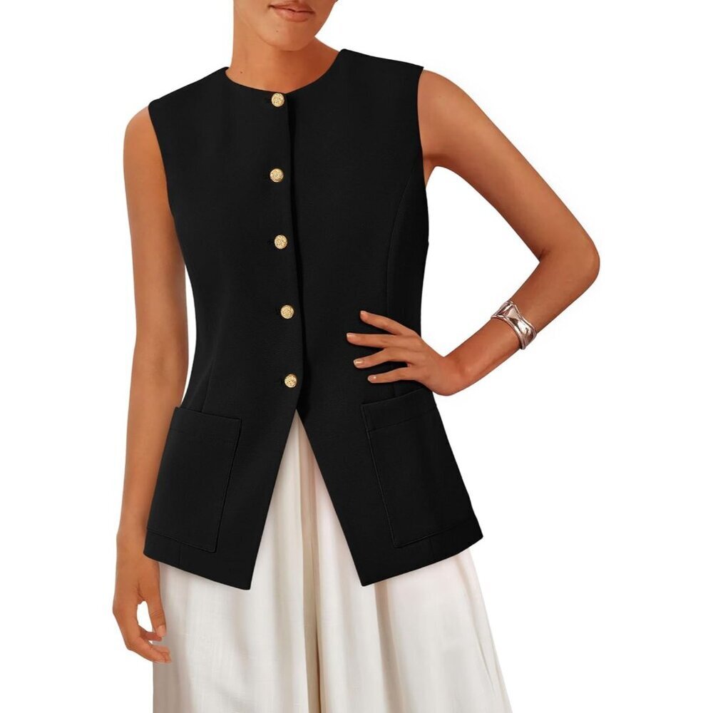 Women Sleeveless Blazer Vest Shell Polyester Business Casual Office Wear